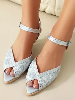 Kitten Heel Pumps Peep Toe Lace Rhinestones Mother Of The Bride Shoes