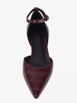 Kitten Heel Pumps Women's Pointed Toe Stone Pattern Ankle Strap Pumps