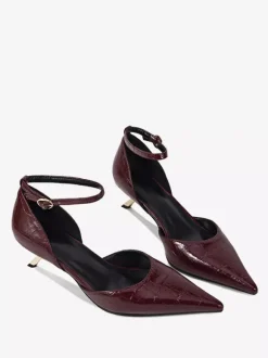 Kitten Heel Pumps Women's Pointed Toe Stone Pattern Ankle Strap Pumps