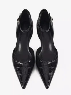 Kitten Heel Pumps Women's Pointed Toe Stone Pattern Ankle Strap Pumps