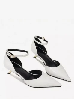Kitten Heel Pumps Women's Pointed Toe Stone Pattern Ankle Strap Pumps