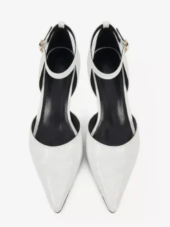 Kitten Heel Pumps Women's Pointed Toe Stone Pattern Ankle Strap Pumps