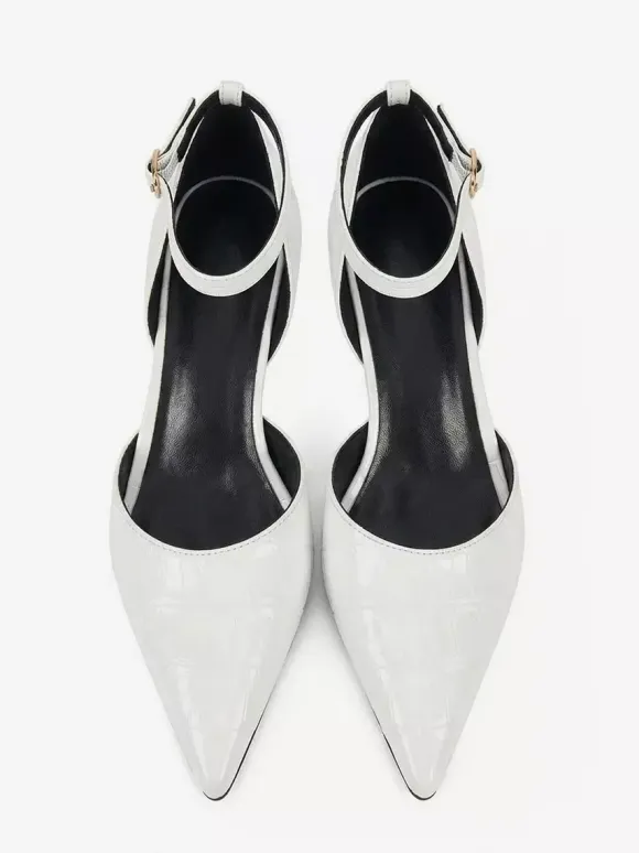 Kitten Heel Pumps Women's Pointed Toe Stone Pattern Ankle Strap Pumps