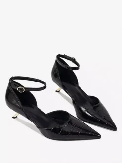 Kitten Heel Pumps Women's Pointed Toe Stone Pattern Ankle Strap Pumps
