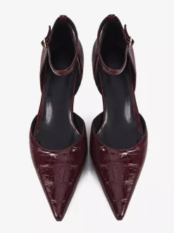 Kitten Heel Pumps Women's Pointed Toe Stone Pattern Ankle Strap Pumps