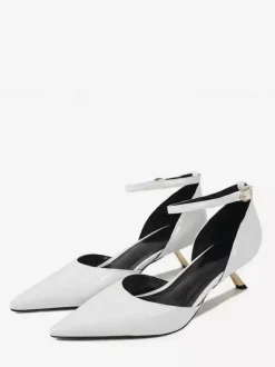 Kitten Heel Pumps Women's Pointed Toe Stone Pattern Ankle Strap Pumps