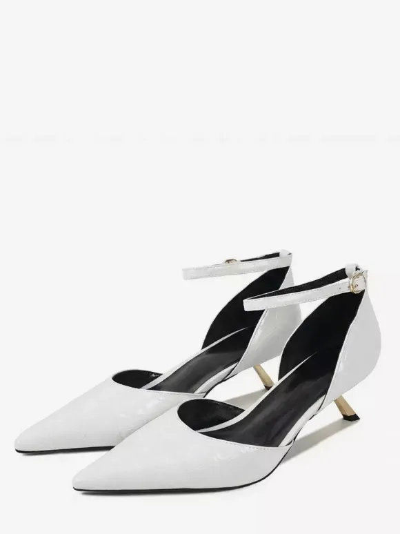 Kitten Heel Pumps Women's Pointed Toe Stone Pattern Ankle Strap Pumps