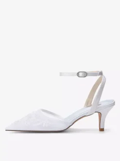 Kitten Heel Wedding Shoes Lace Pointed Toe Ankle Strap Bridal Shoes