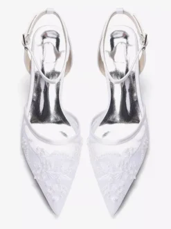 Kitten Heel Wedding Shoes Lace Pointed Toe Ankle Strap Bridal Shoes