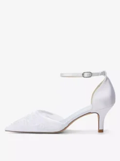 Kitten Heel Bridal Shoes Pointed Toe Beaded Ankle Strap Bridal Shoes