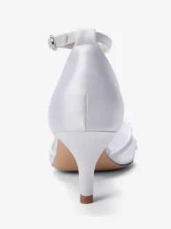 Kitten Heel Bridal Shoes Pointed Toe Beaded Ankle Strap Bridal Shoes