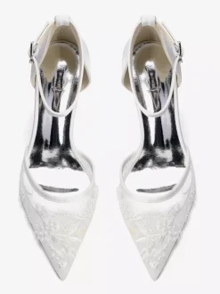 Kitten Heel Bridal Shoes Pointed Toe Beaded Ankle Strap Bridal Shoes
