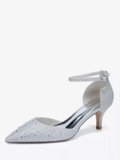 Kitten Heel Bridal Shoes Satin Pointed Toe Rhinestones Bridal Shoes