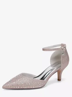 Kitten Heel Bridal Shoes Satin Pointed Toe Rhinestones Bridal Shoes