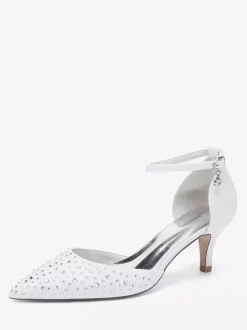 Kitten Heel Bridal Shoes Satin Pointed Toe Rhinestones Bridal Shoes