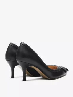 Kitten Heel Pumps Black Pointed Toe Bow Slip On Pumps For Women