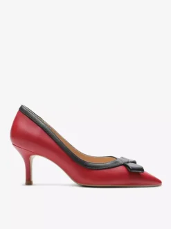 Kitten Heel Pumps Black Pointed Toe Bow Slip On Pumps For Women