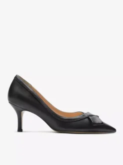 Kitten Heel Pumps Black Pointed Toe Bow Slip On Pumps For Women