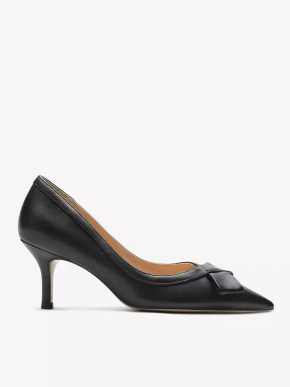 Kitten Heel Pumps Black Pointed Toe Bow Slip On Pumps For Women