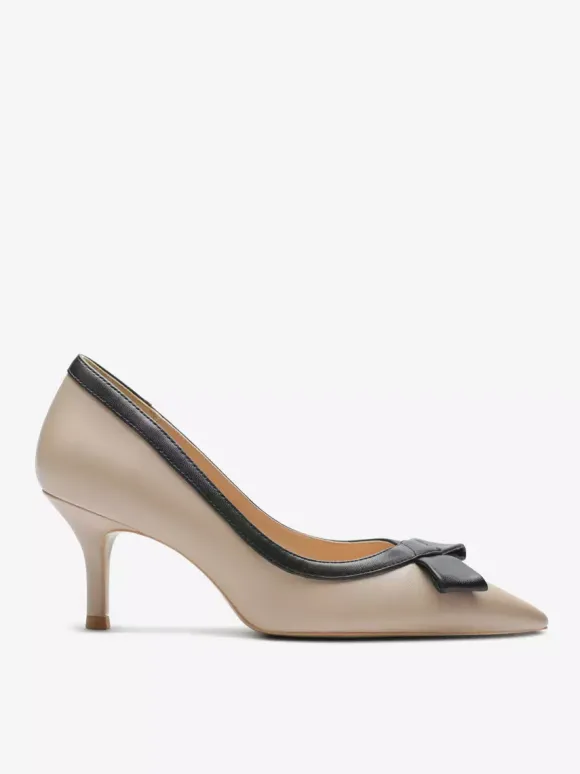 Kitten Heel Pumps Black Pointed Toe Bow Slip On Pumps For Women