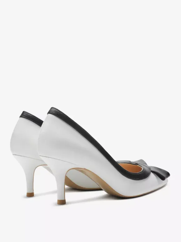 Kitten Heel Pumps Black Pointed Toe Bow Slip On Pumps For Women
