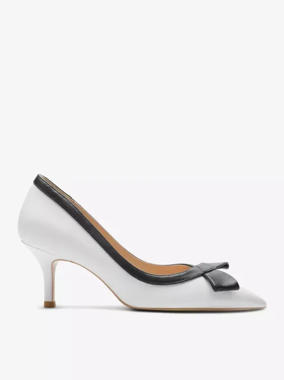 Kitten Heel Pumps Black Pointed Toe Bow Slip On Pumps For Women