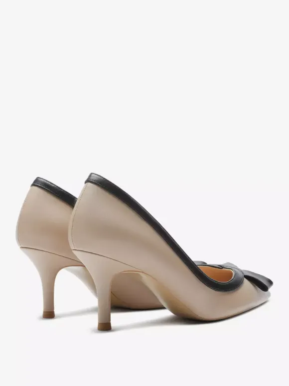 Kitten Heel Pumps Black Pointed Toe Bow Slip On Pumps For Women