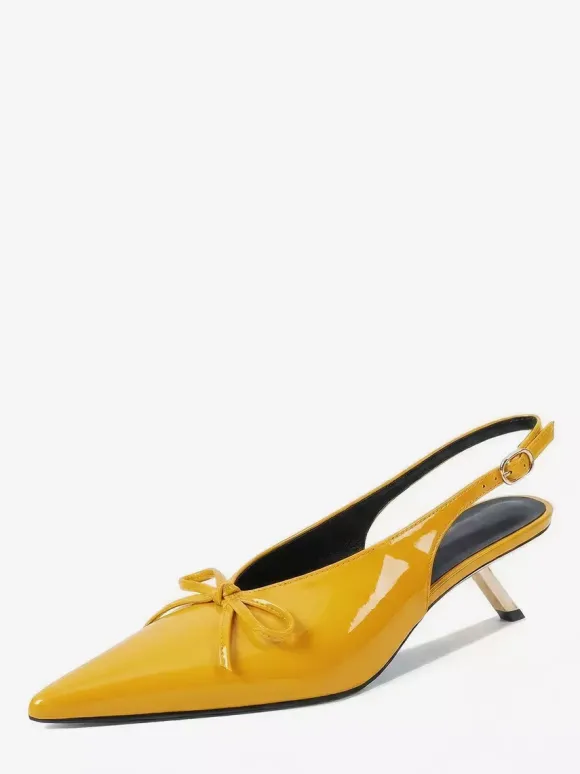Kitten Heel Pumps Pointed Toe Bow Slip On Prom Shoes