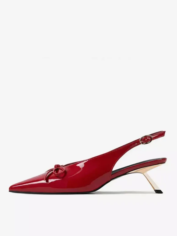 Kitten Heel Pumps Pointed Toe Bow Slip On Prom Shoes