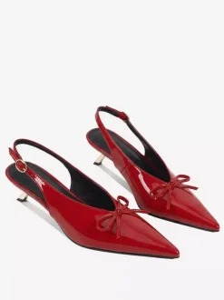 Kitten Heel Pumps Pointed Toe Bow Slip On Prom Shoes