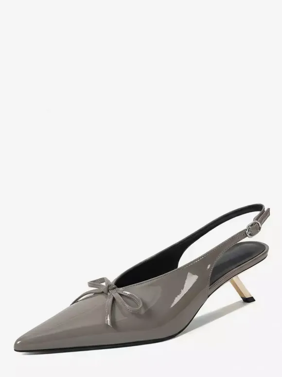 Kitten Heel Pumps Pointed Toe Bow Slip On Prom Shoes