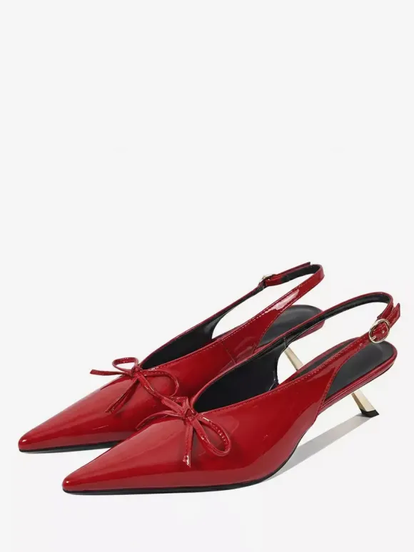 Kitten Heel Pumps Pointed Toe Bow Slip On Prom Shoes