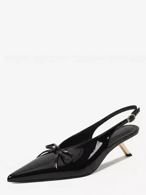 Kitten Heel Pumps Pointed Toe Bow Slip On Prom Shoes