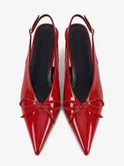 Kitten Heel Pumps Pointed Toe Bow Slip On Prom Shoes