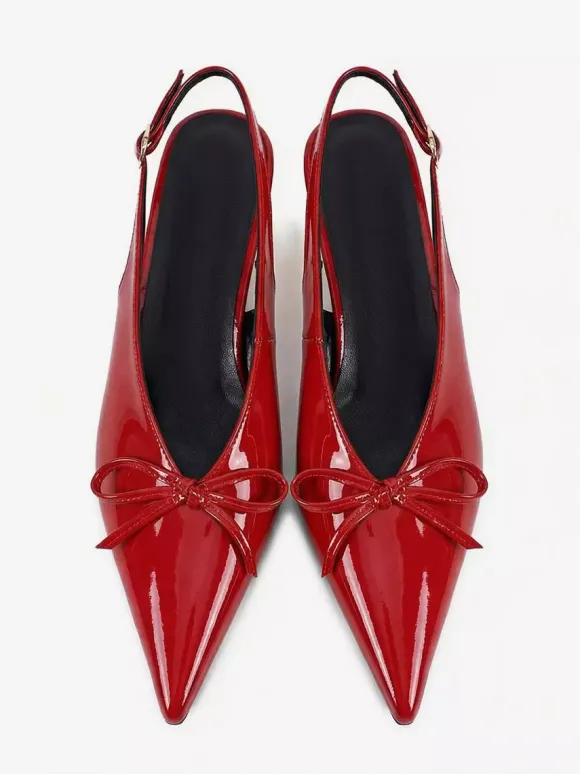 Kitten Heel Pumps Pointed Toe Bow Slip On Prom Shoes