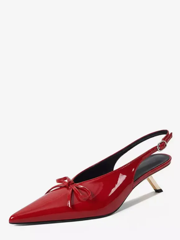 Kitten Heel Pumps Pointed Toe Bow Slip On Prom Shoes