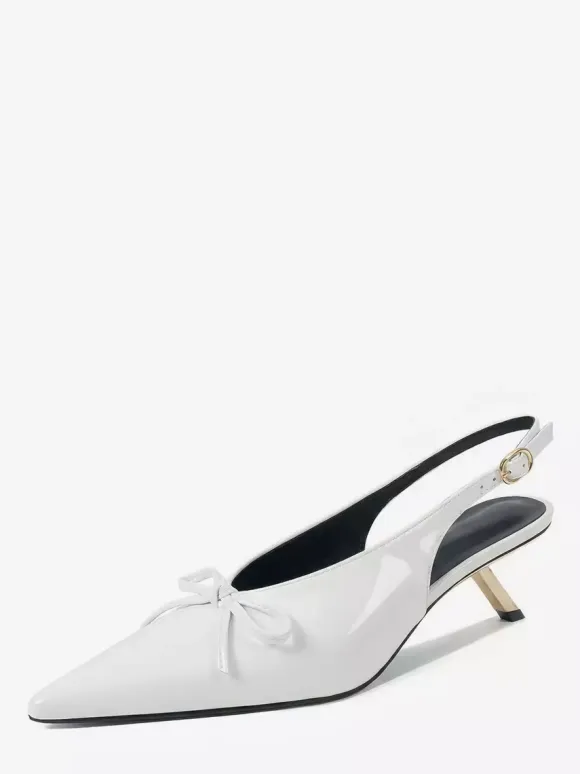 Kitten Heel Pumps Pointed Toe Bow Slip On Prom Shoes