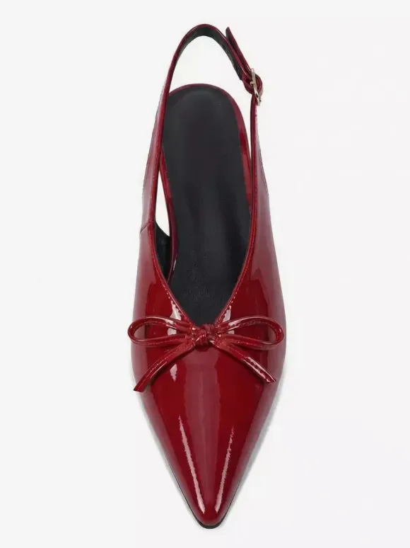 Kitten Heel Pumps Pointed Toe Bow Slip On Prom Shoes