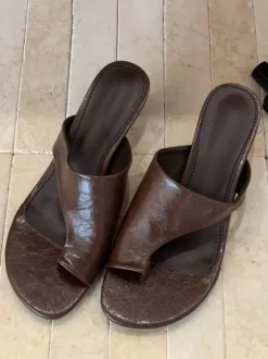 Kitten Heel Slippers Designed Toe Backless Sandal Slides