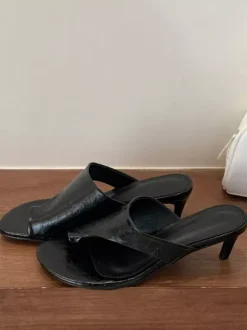 Kitten Heel Slippers Designed Toe Backless Sandal Slides