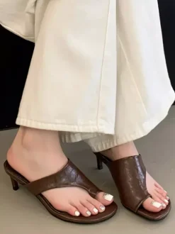 Kitten Heel Slippers Designed Toe Backless Sandal Slides