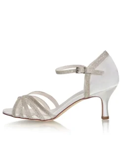 Kitten Heel Wedding Shoes Glitter Open Toe Strappy Sandals Vintage Bridal Shoes