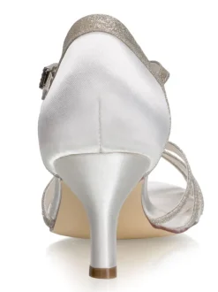 Kitten Heel Wedding Shoes Glitter Open Toe Strappy Sandals Vintage Bridal Shoes