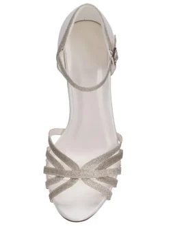 Kitten Heel Wedding Shoes Glitter Open Toe Strappy Sandals Vintage Bridal Shoes