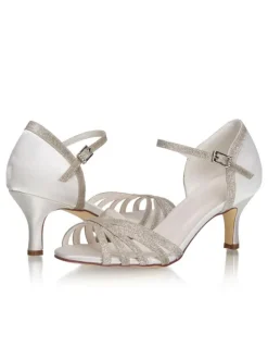 Kitten Heel Wedding Shoes Glitter Open Toe Strappy Sandals Vintage Bridal Shoes