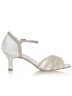 Kitten Heel Wedding Shoes Glitter Open Toe Strappy Sandals Vintage Bridal Shoes