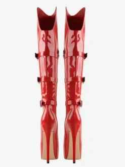 Knee High Boots Women's PU Leather Knee-High Boots Buckle Stiletto Heel