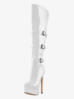 Knee High Boots Women's PU Leather Knee-High Boots Buckle Stiletto Heel