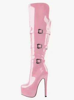 Knee High Boots Women's PU Leather Knee-High Boots Buckle Stiletto Heel