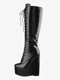 Knee High Boots Black Sexy Lace Up Wedge Heel Lace Up Boots For Women